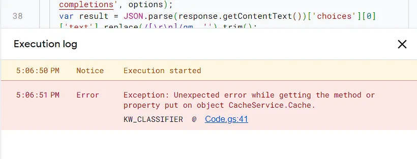 App Script cache issue can be safely ignored
