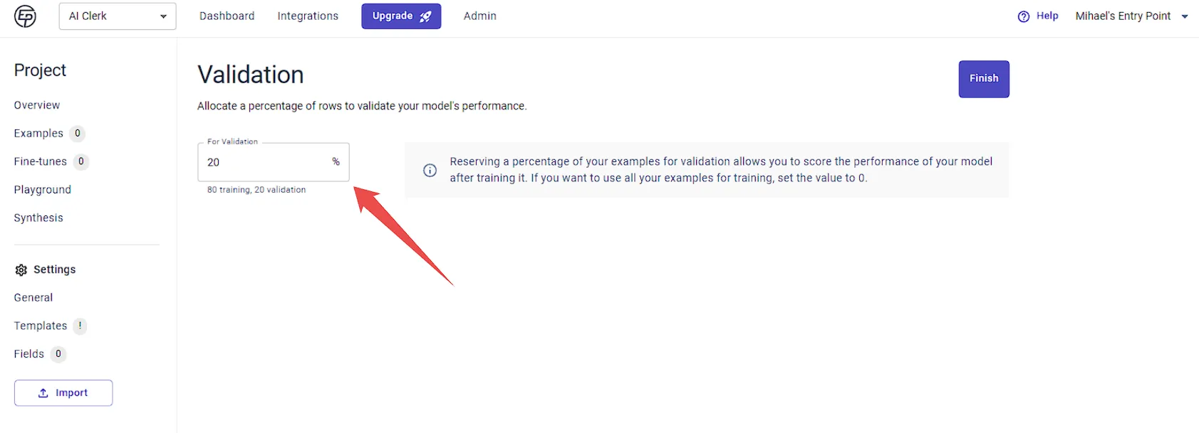 Allocate Validation Examples to Dataset