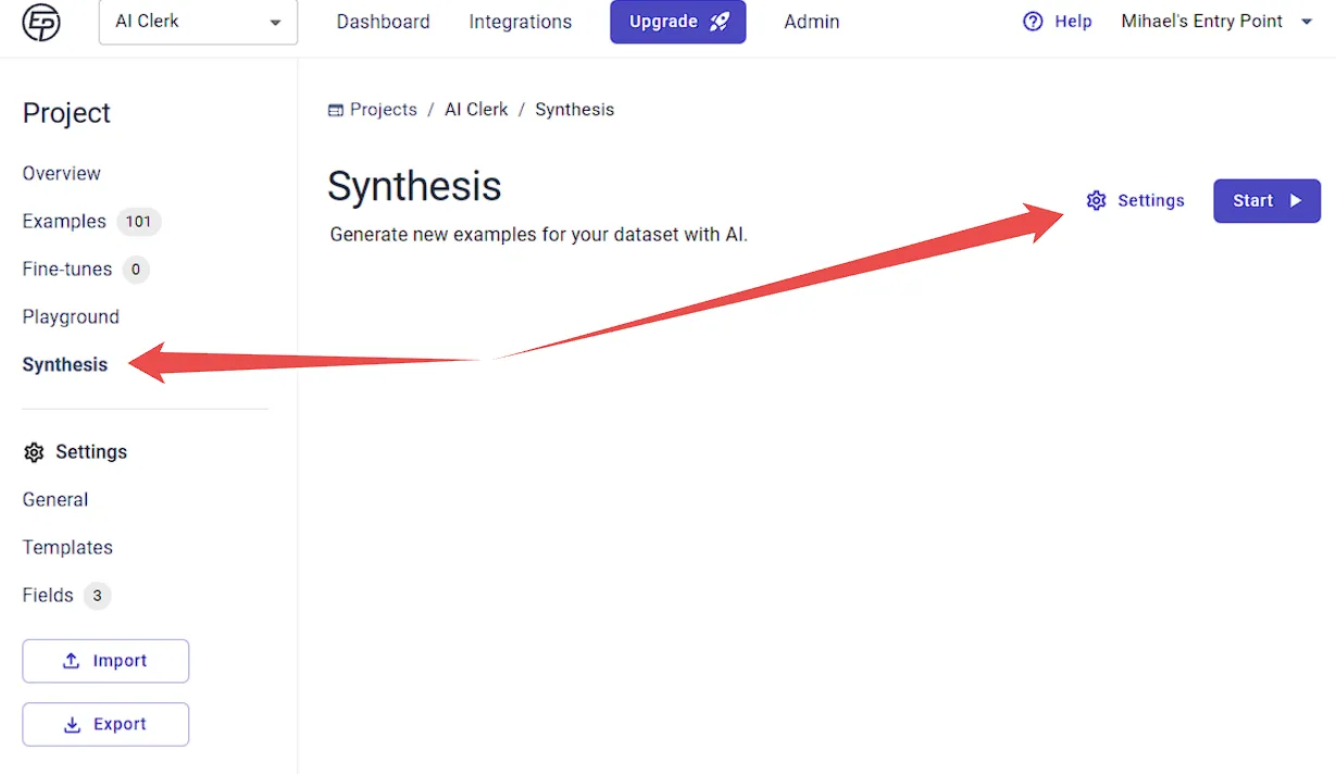 Synthesize Data in Entry Point AI