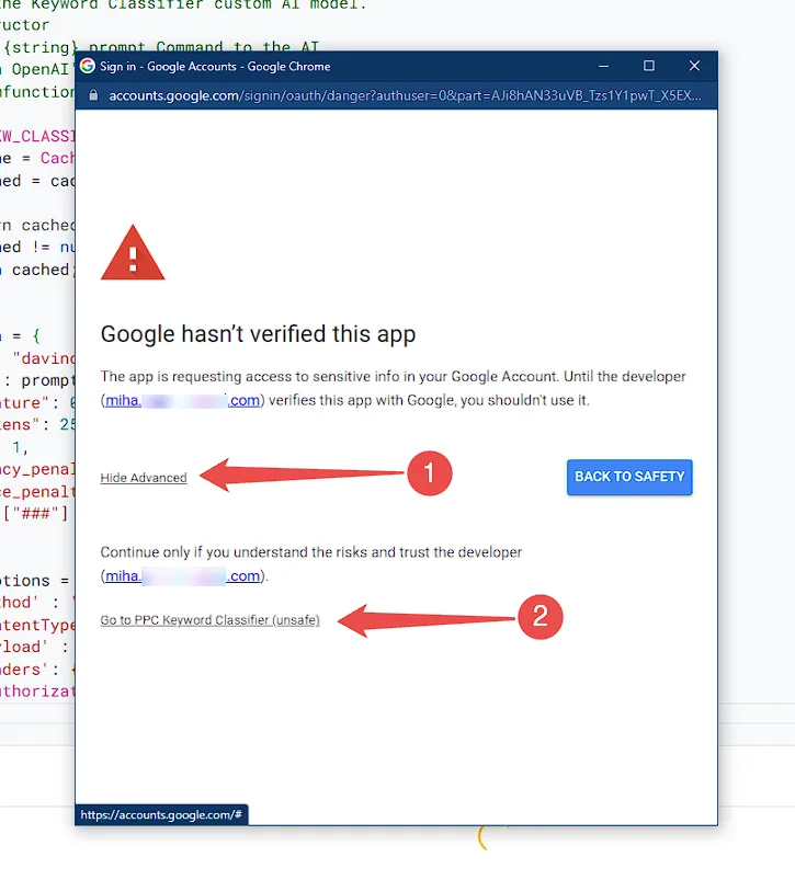 App Script scary message