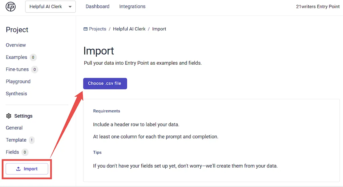 Import CSV file