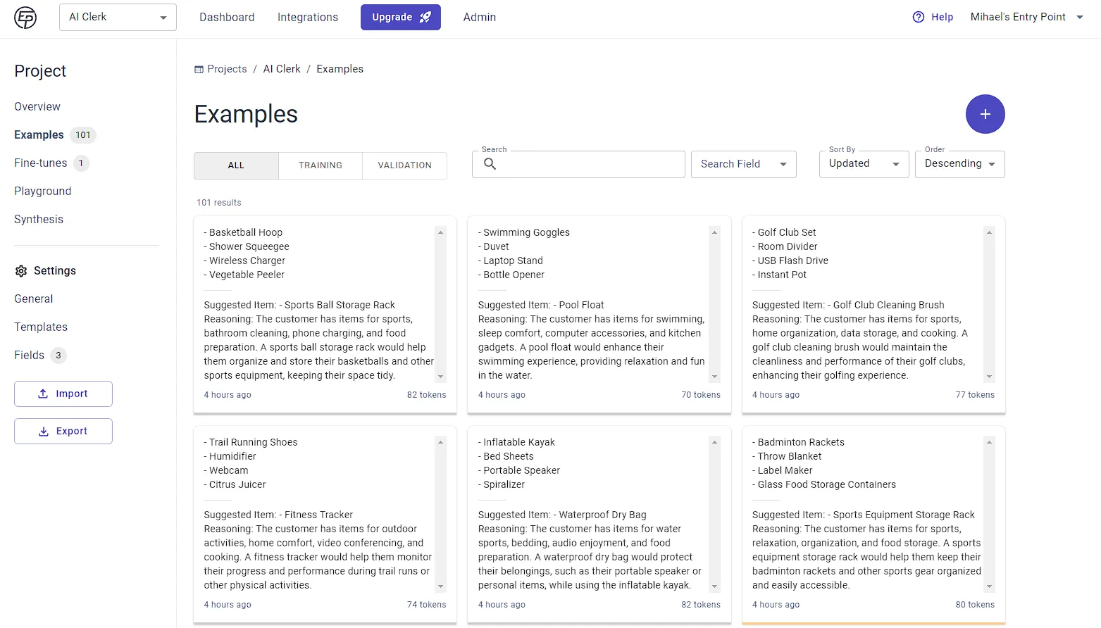 Training Examples for Helpful AI Clerk