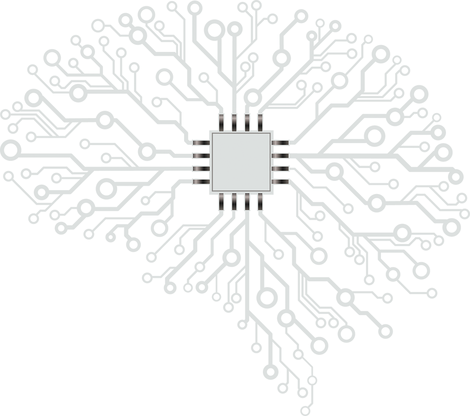 Illustrated neural network in the shape of a brain