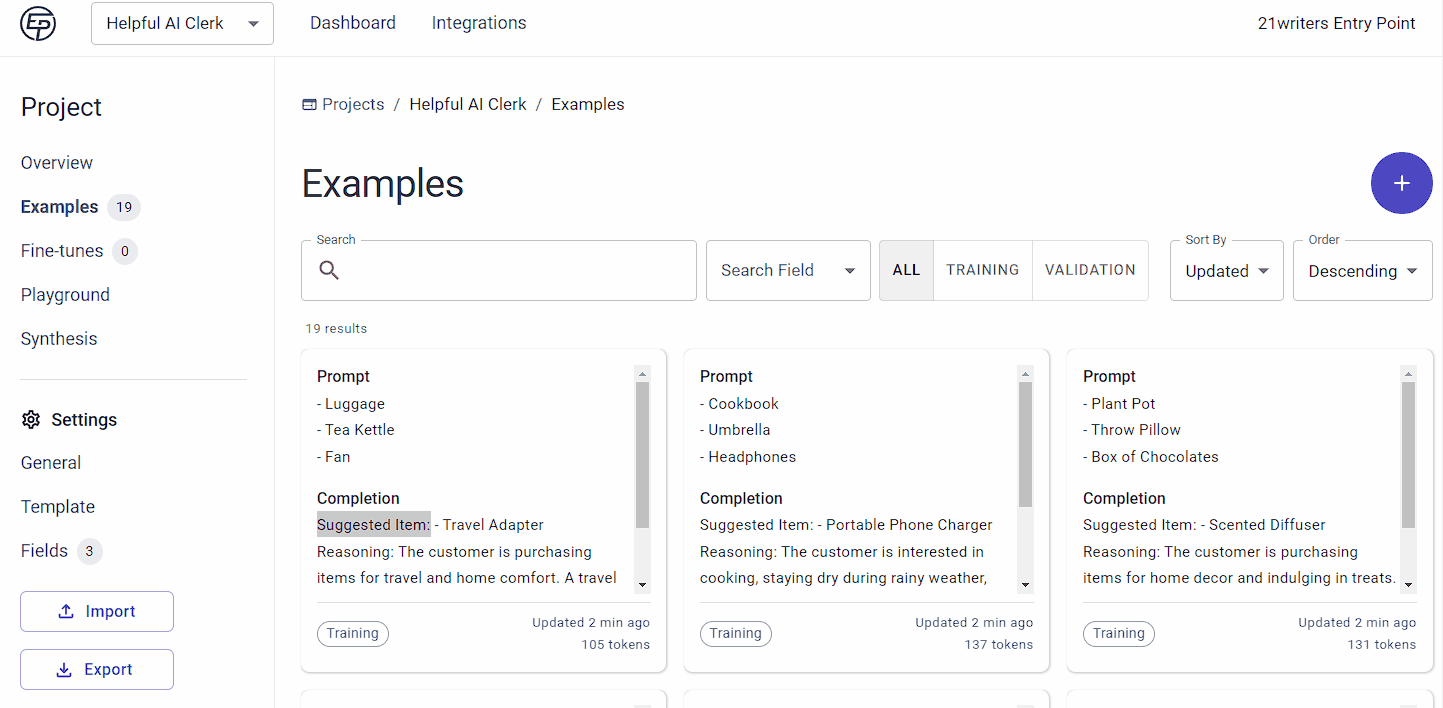 Edit prompt and completion template