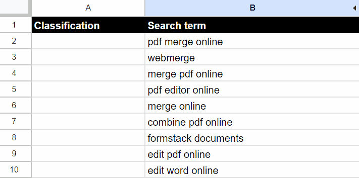 AI keyword classifier in Google Sheets